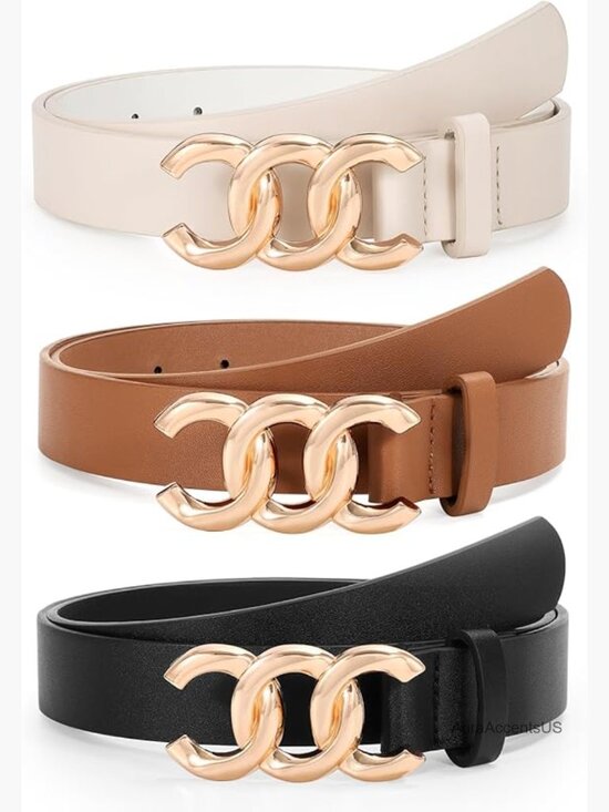 3 Pack Faux Leather Waist Belts for Women - Gold Buckle, Adjustable Size main image 6